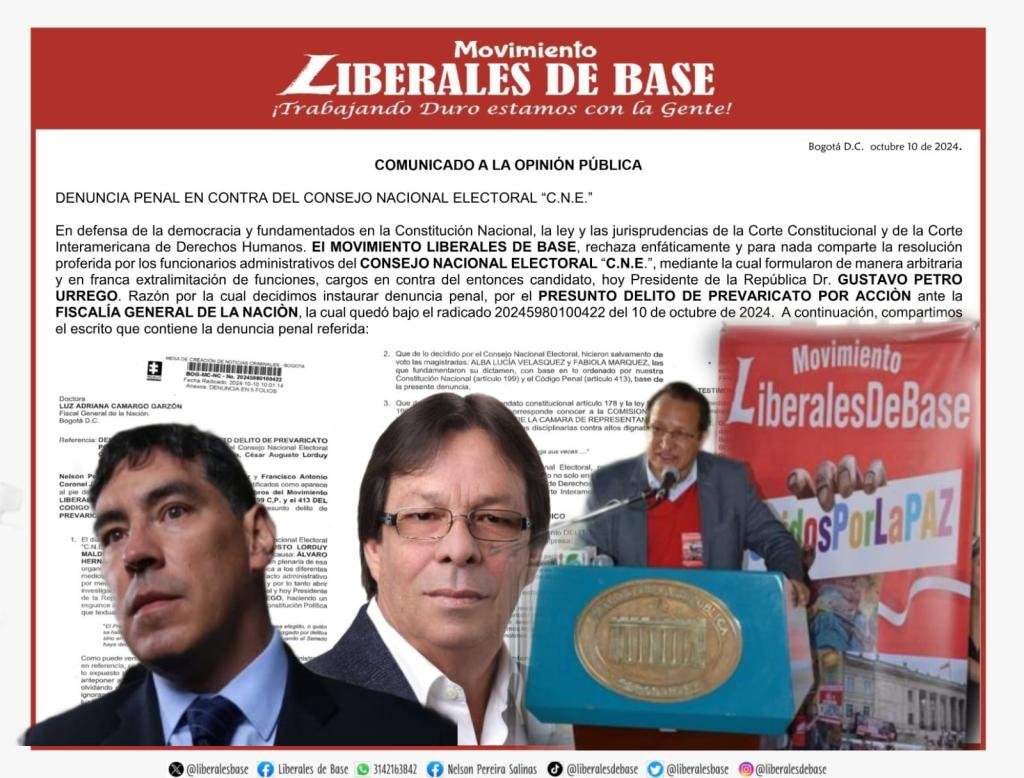 Movimiento político nacional interpone denuncia a magistrados del CNE por incurrir presuntamente en prevaricato contra campaña presidencial de Gustavo Petro