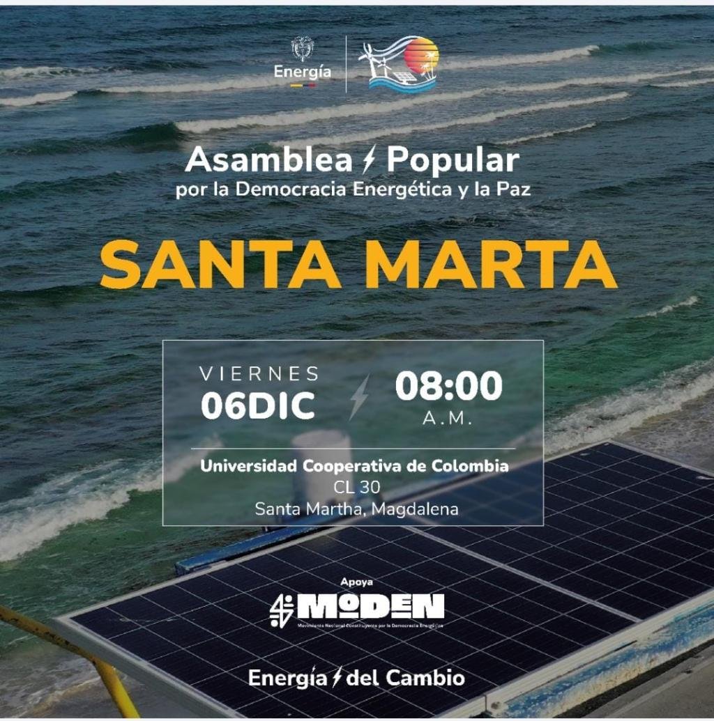Asamblea popular energética se realizará el 6 de diciembre en la Universidad Cooperativa de Colombia