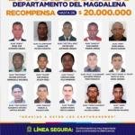Gobernación del Magdalena ofrece hasta $20 millones de recompensa por los 15 más buscados del departamento