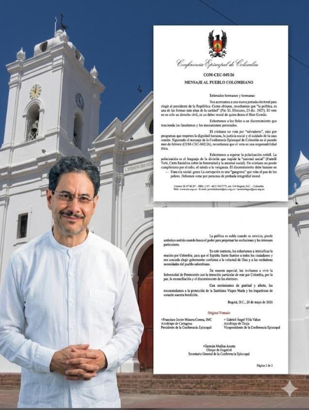 La Iglesia Católica invita a los fieles a votar por el candidato de la Vida, la Paz y la Justicia Social*