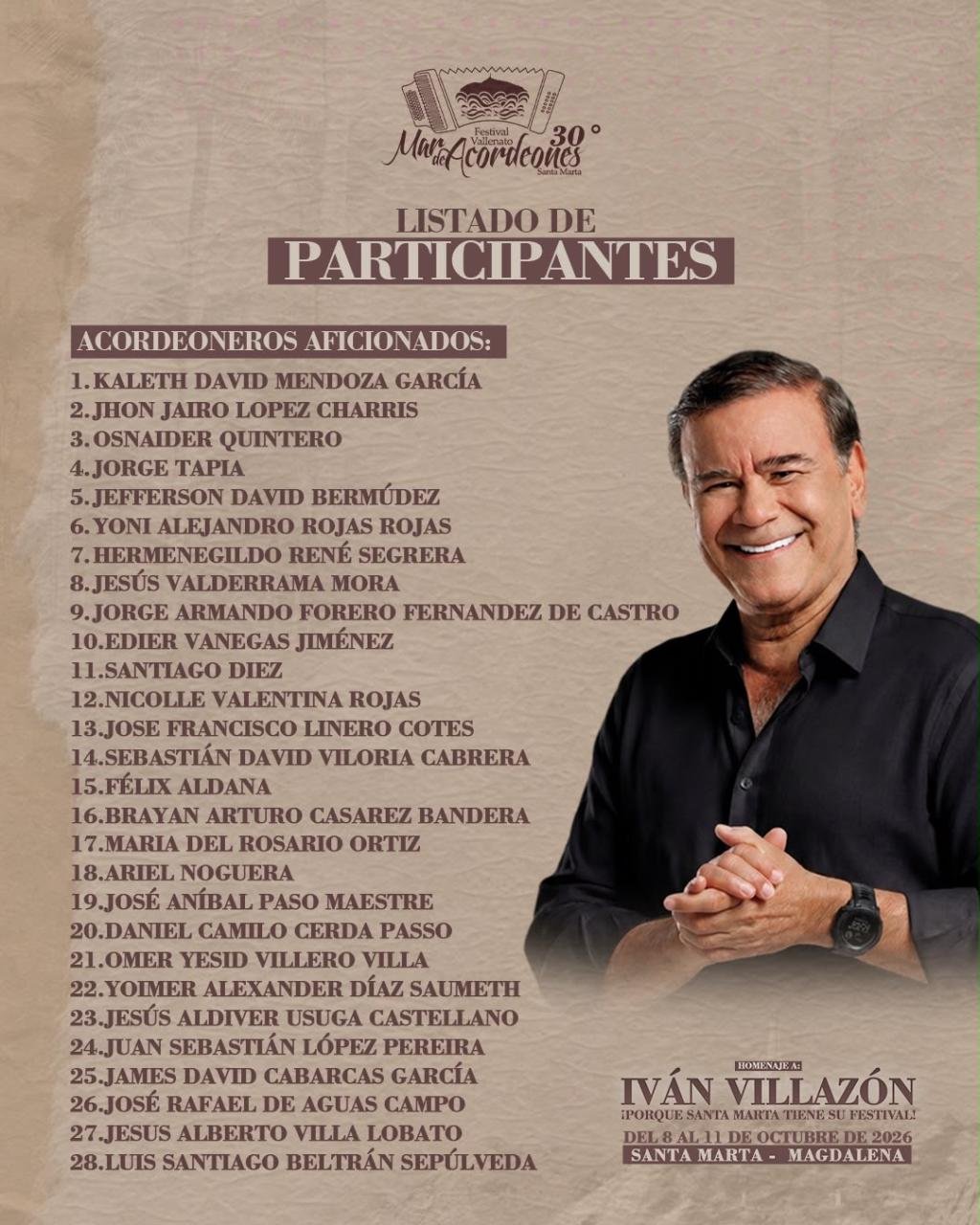 Festival Vallenato Mar de Acordeones presenta su programación y seleccionados para la versión 30